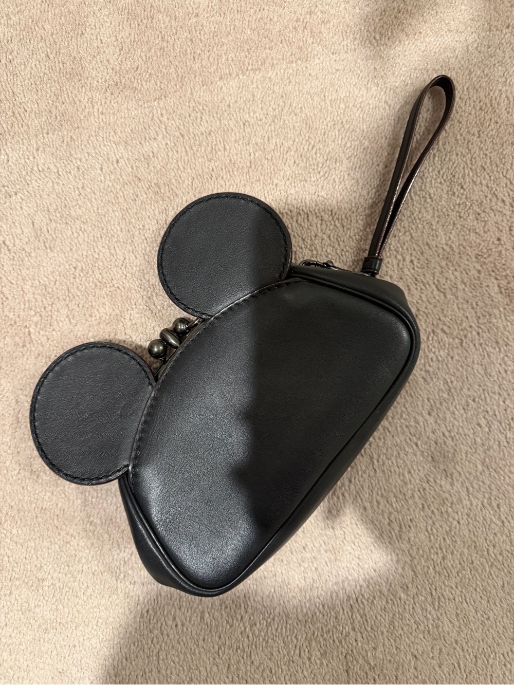 Disney x Coach Black Leatherette Mickey Ear Wristlet Clutch